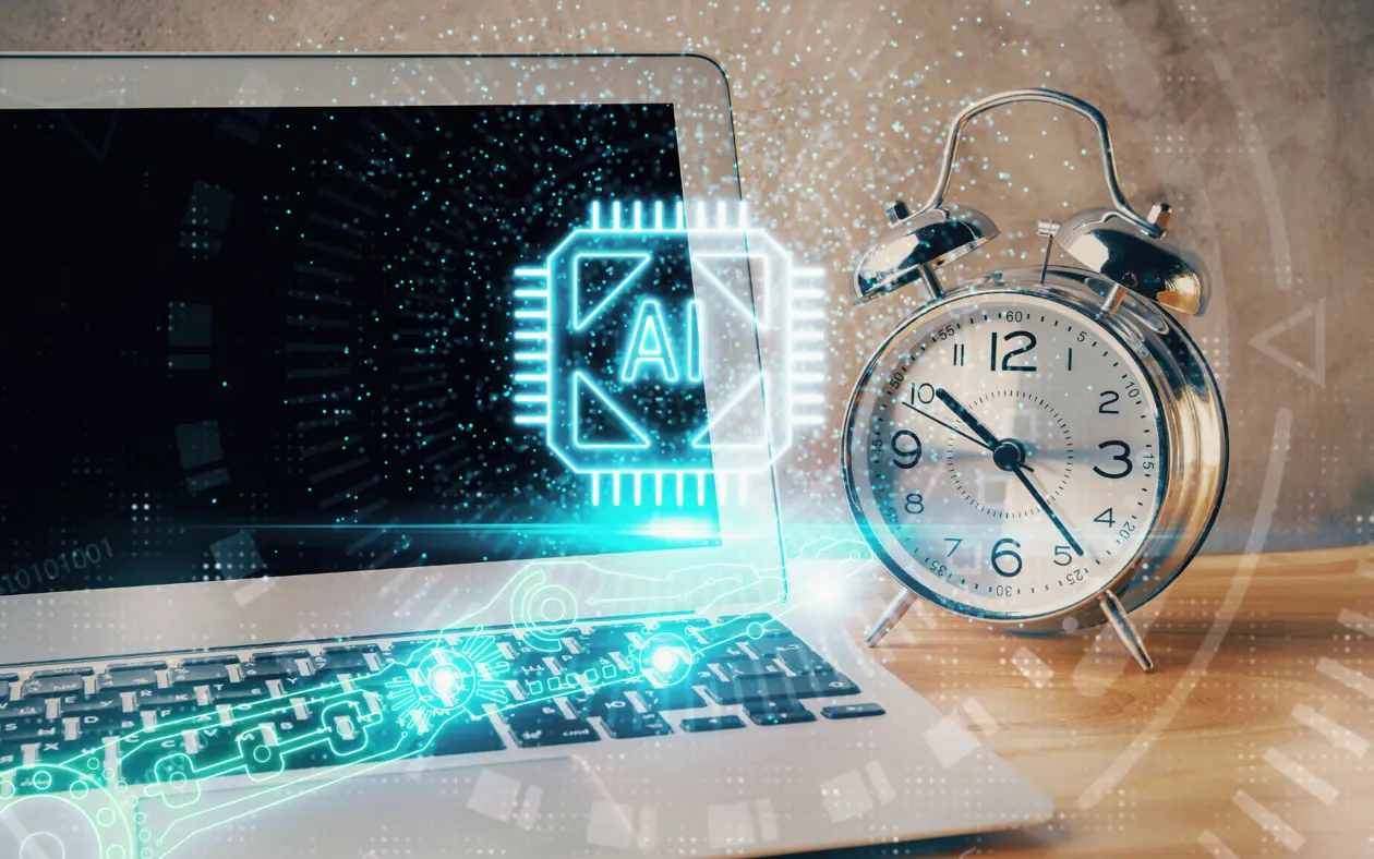 a laptop and alarm clock