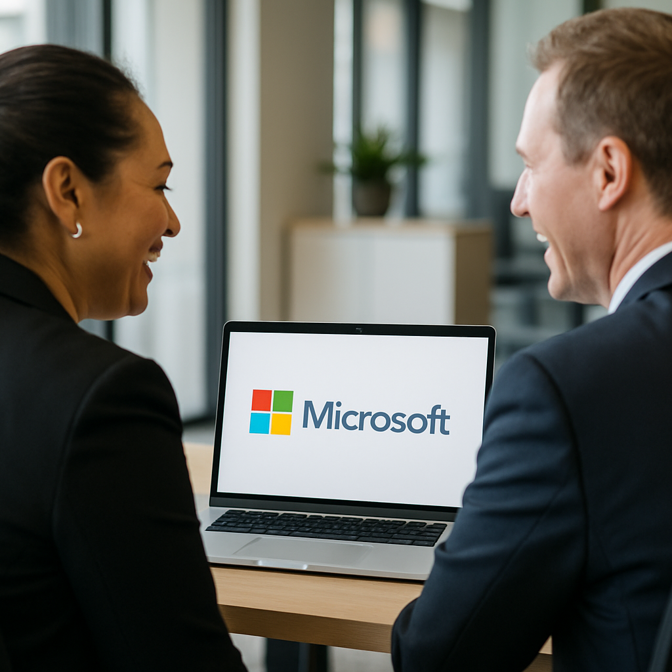 a man and woman looking at a laptop