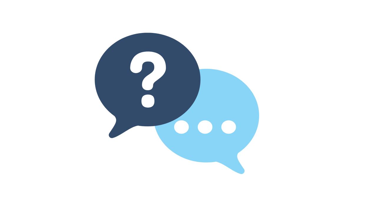 A blue and white chat bubbles logo for Frequently asked questions. 