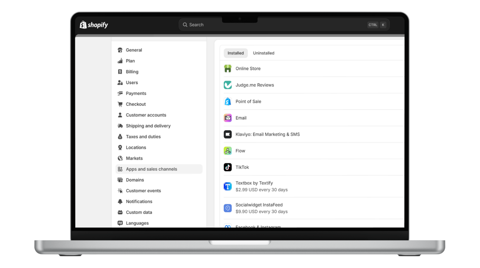 a laptop showing shopify