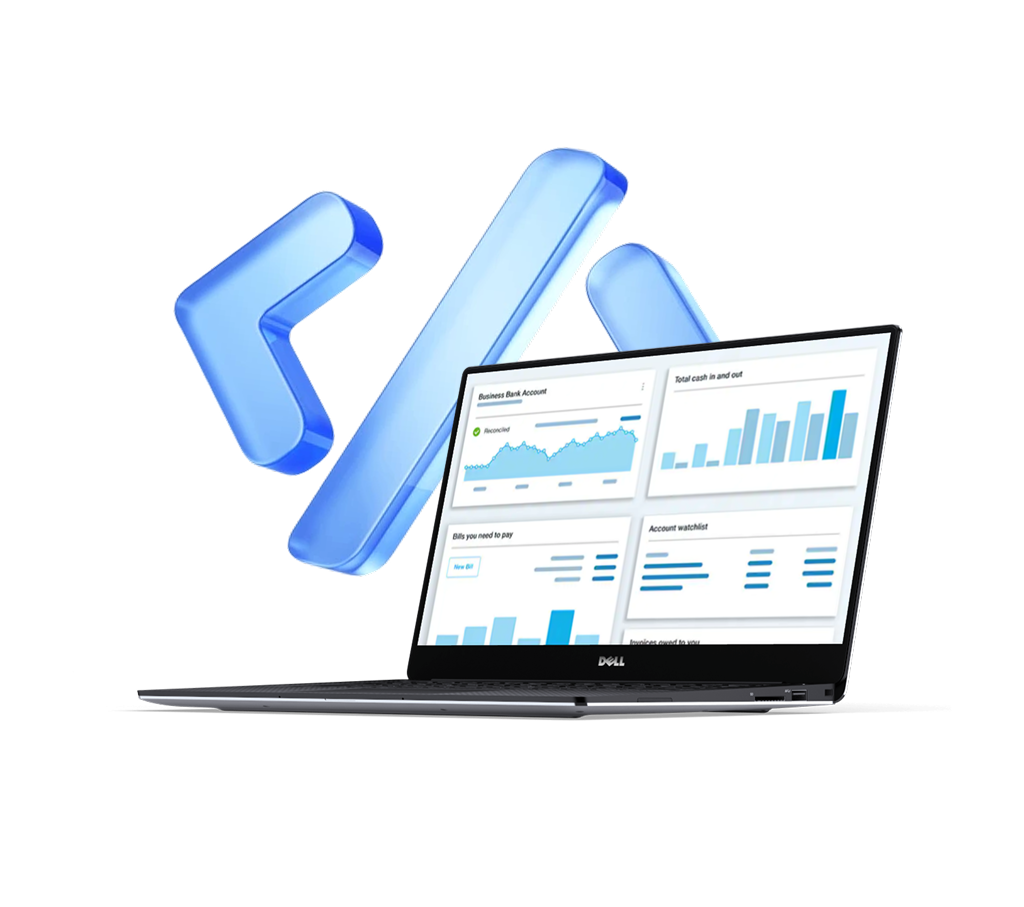 a laptop with a blue sign