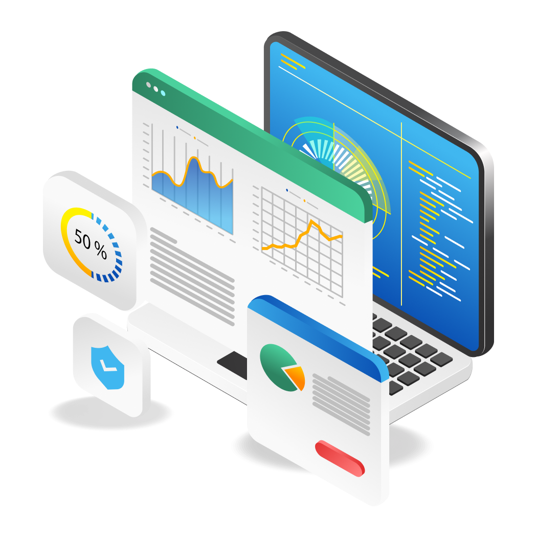 a laptop with graphs and charts