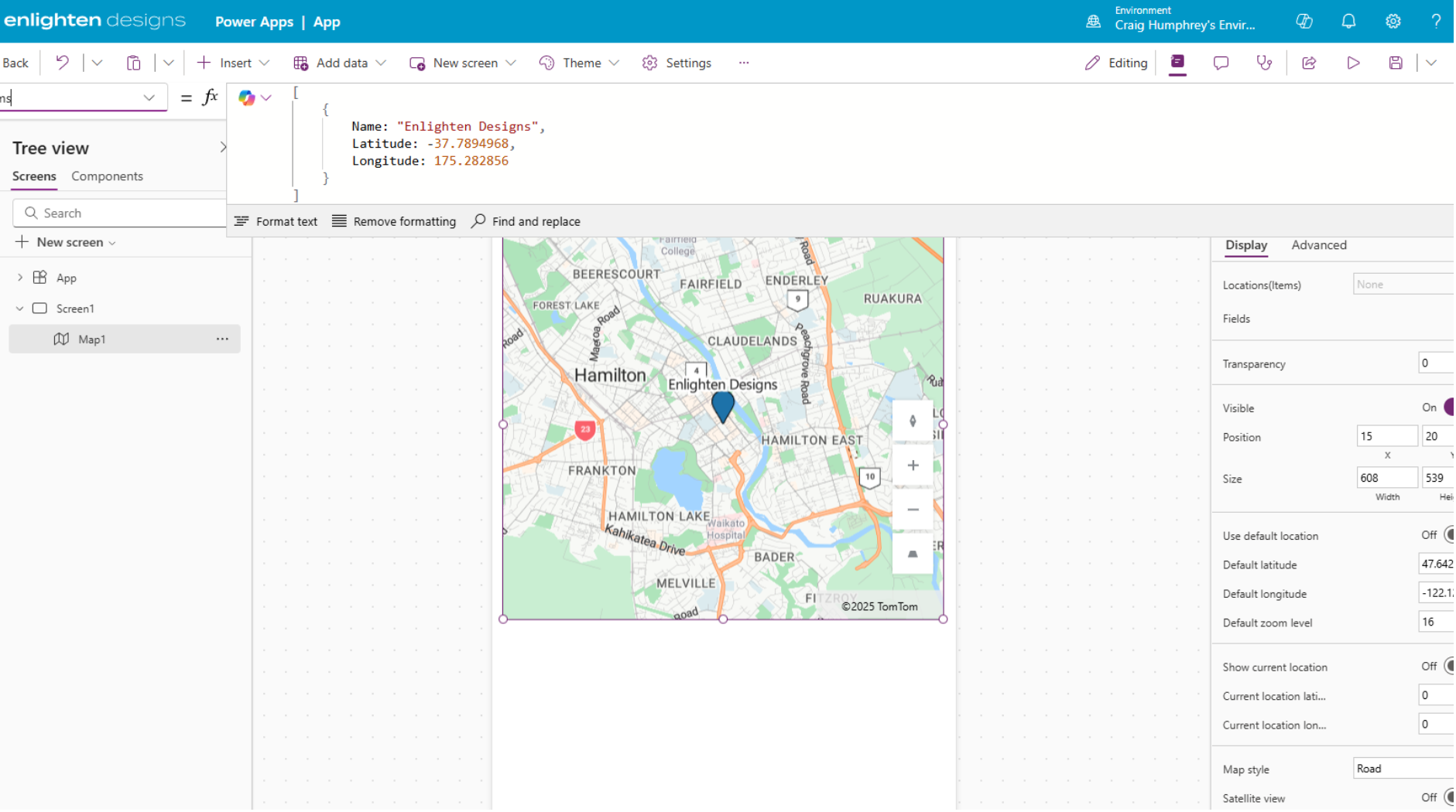 a screenshot of a map on power apps