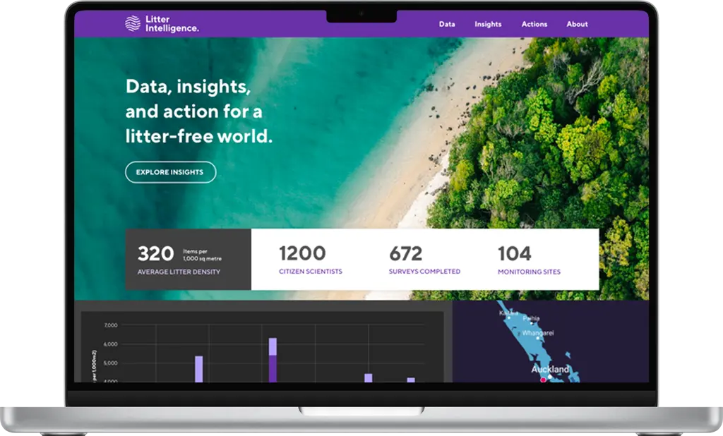 a laptop with a screen showing a beach and trees