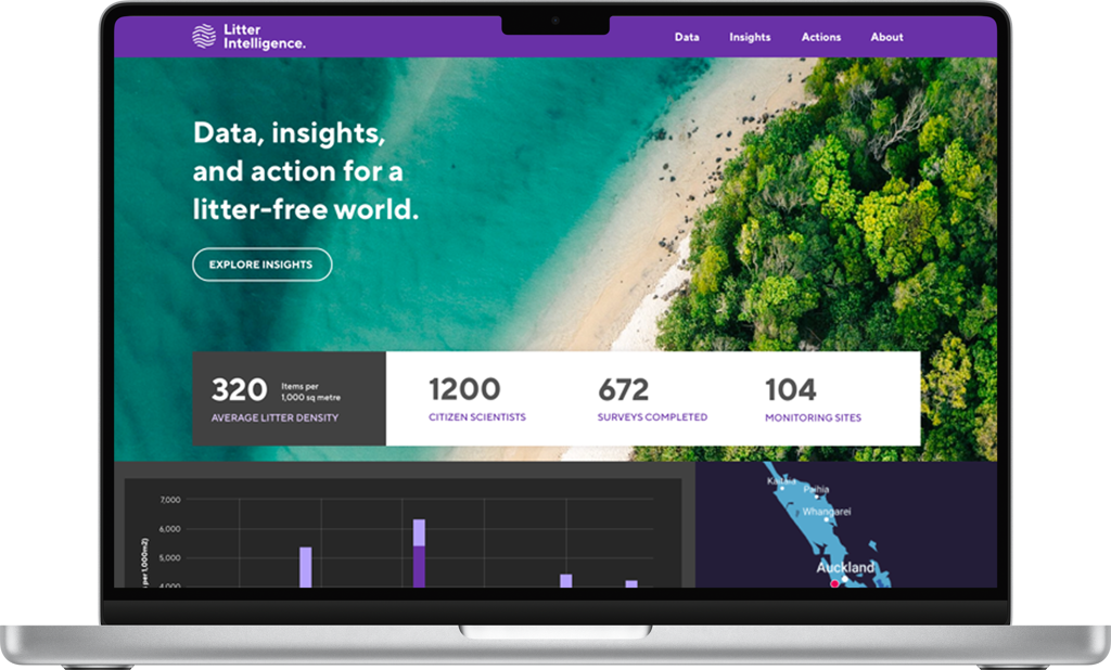 a laptop with a screen showing a beach and trees