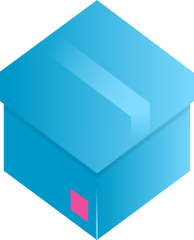 a blue box with a pink square