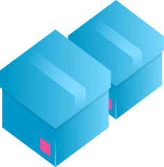a blue boxes with pink labels